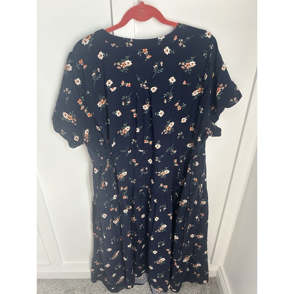 Torrid 2X Navy Floral Button Short Sleeve Ruffle Tie Midi Dress Tiered Plus Size - Picture 5 of 8
